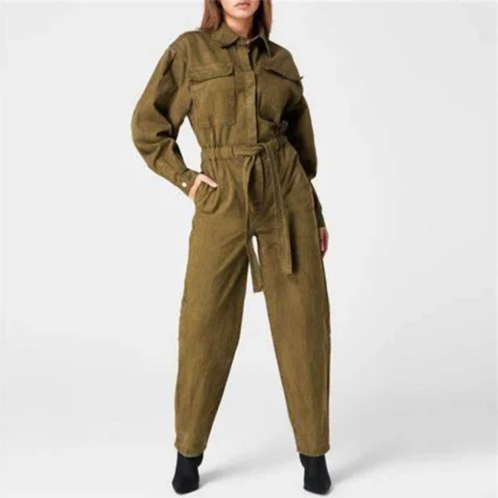 Good American Green Brown Good‎ Cinched Button Front Jumpsuit Size 4/XL